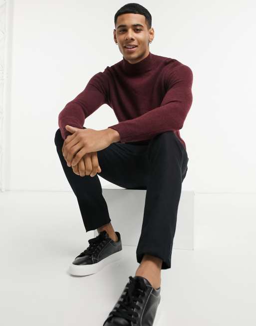 ASOS DESIGN lambswool turtle neck jumper in burgundy, 4 of 4