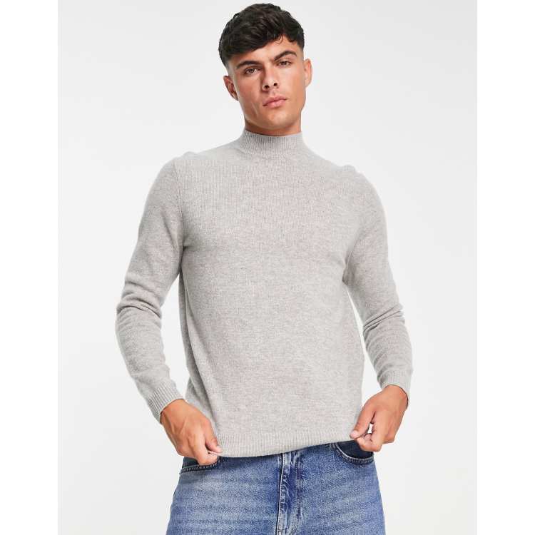 Mens grey shop turtle neck jumper