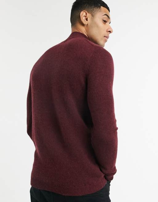 ASOS DESIGN lambswool turtleneck sweater in burgundy, 2 of 4