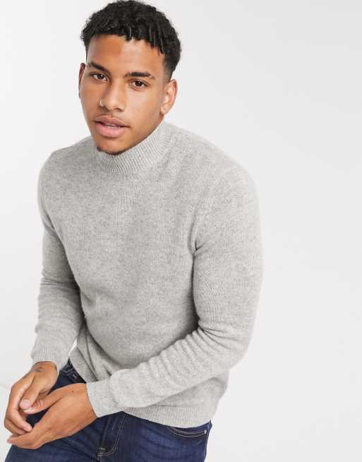 ASOS DESIGN lambswool turtleneck sweater in light gray | ASOS