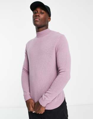 ASOS DESIGN – Lammwollpullover in Altrosa mit Stehkragen