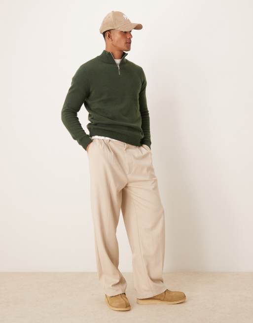 ASOS DESIGN - Lamswollen gebreide trui met korte rits in donkergroen, 2 van 4
