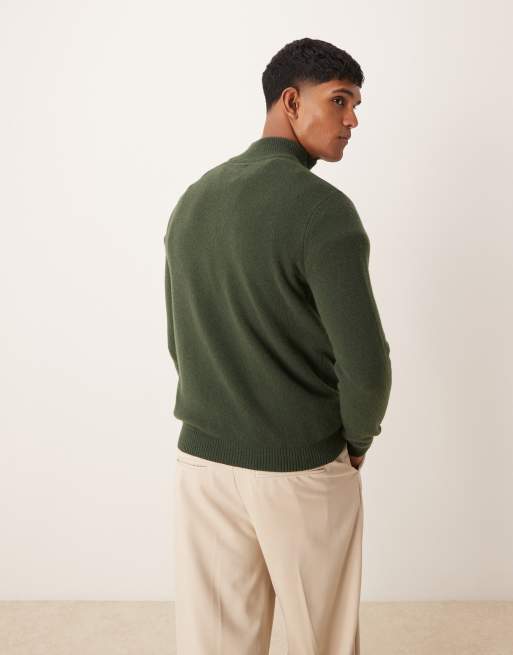 ASOS DESIGN - Lamswollen gebreide trui met korte rits in donkergroen, 3 van 4