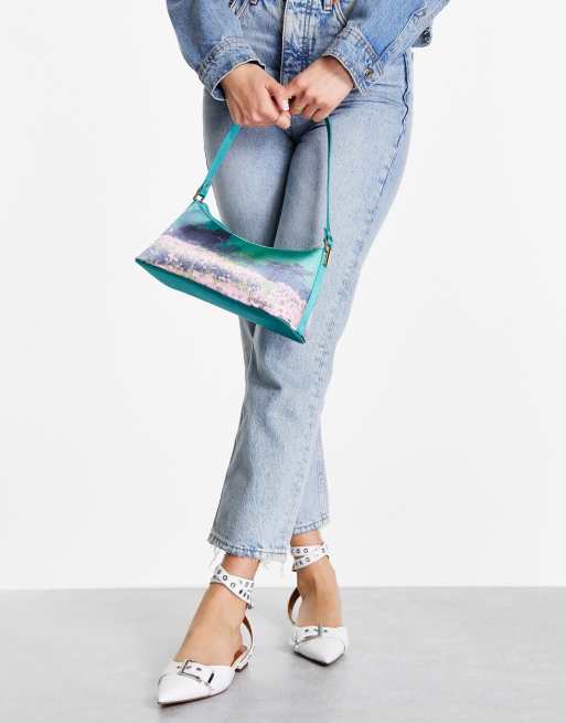 ASOS DESIGN - Lance - Ballerina's met gesp en oogjes in wit krok-effect
