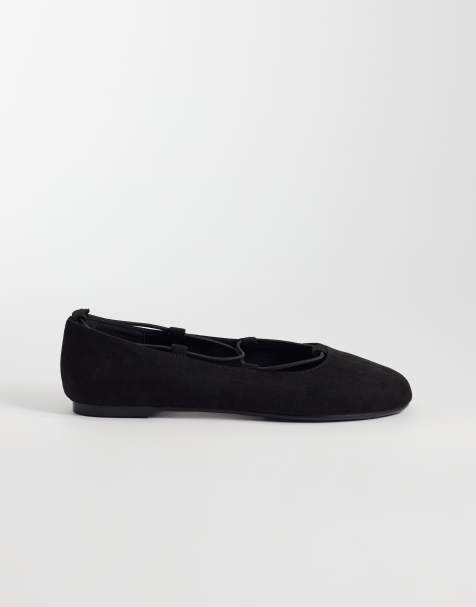 ASOS DESIGN Lance elasticized ballet flats in black suedette - view 1