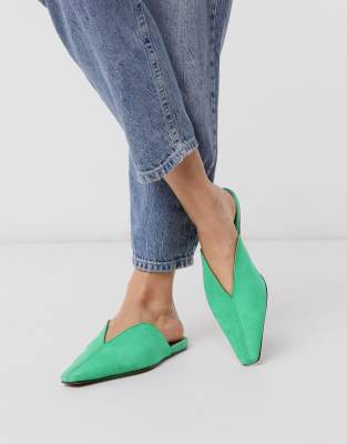 green suede mules