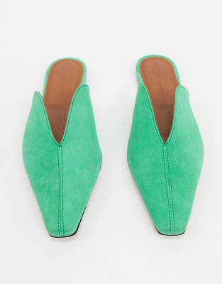 green suede mules