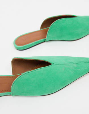green suede mules
