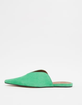 green suede mules