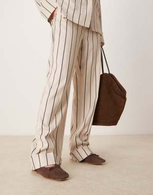 Asos Design Landmark Suede High-vamp Ballet Flats In Brown