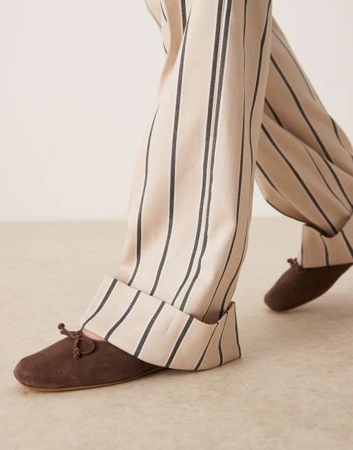 ASOS DESIGN Landmark suede high-vamp ballet flats in brown