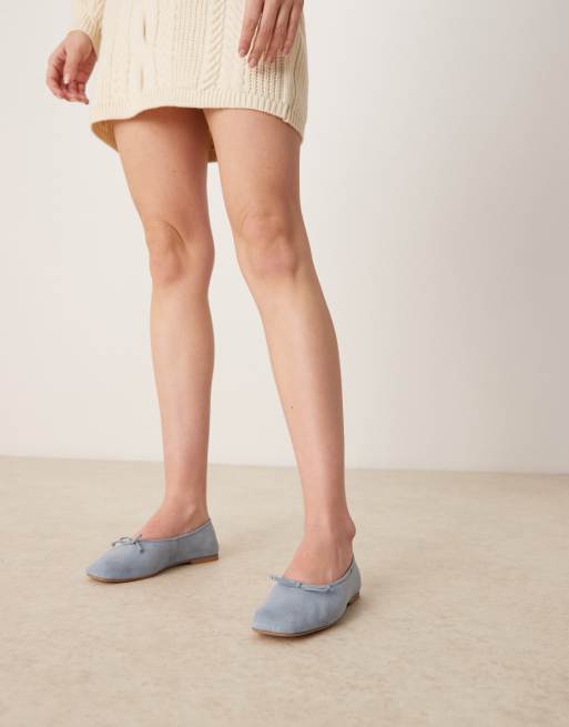 ASOS DESIGN Landmark suede high-vamp ballets in pastel blue, 3 of 4