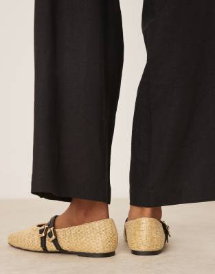 Asos Design Landon Double Strap Mary Jane Ballet Flats In Neutral