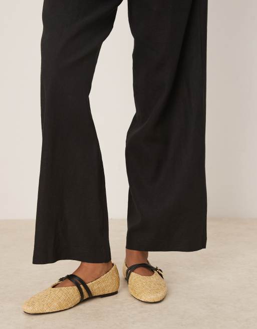 ASOS DESIGN Landon double strap Mary Jane ballet flats in natural weave