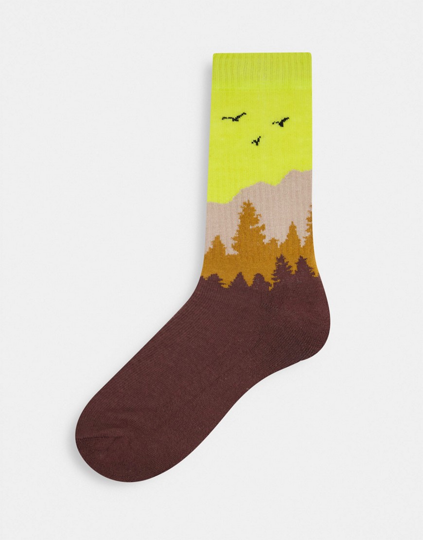 ASOS DESIGN landscape mountain scenery sport socks in fall tones-Multi