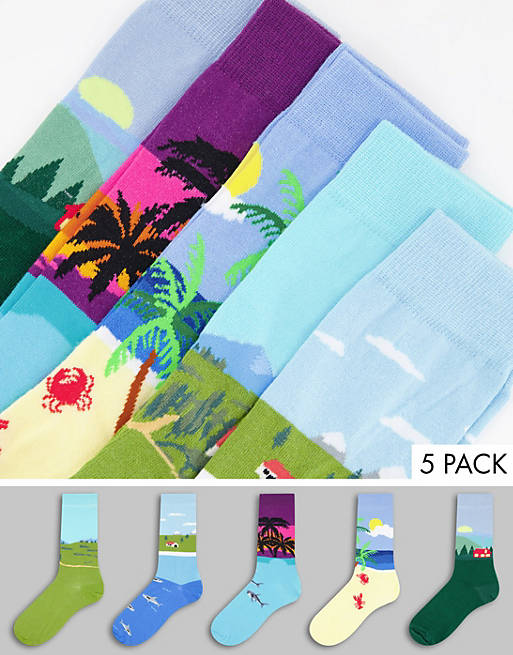 ASOS DESIGN landscape scenery socks 5 pack