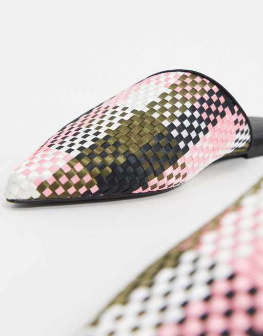 ASOS DESIGN Lane pointed mules in pink black white weave, 3 of 4