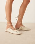 [ASOS DESIGN] ASOS DESIGN Laney premium ghillie-tie mules in off-white leather 36 OFF-WHITE LEATHER