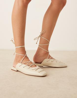 ASOS DESIGN - Laney - Premium - Råhvid mules i læder med bindebånd - view 1