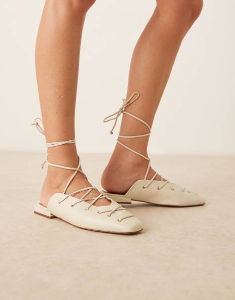 ASOS DESIGN - Laney - Sabot premium in pelle bianco sporco con allacciatura stile gladiatore - view 1