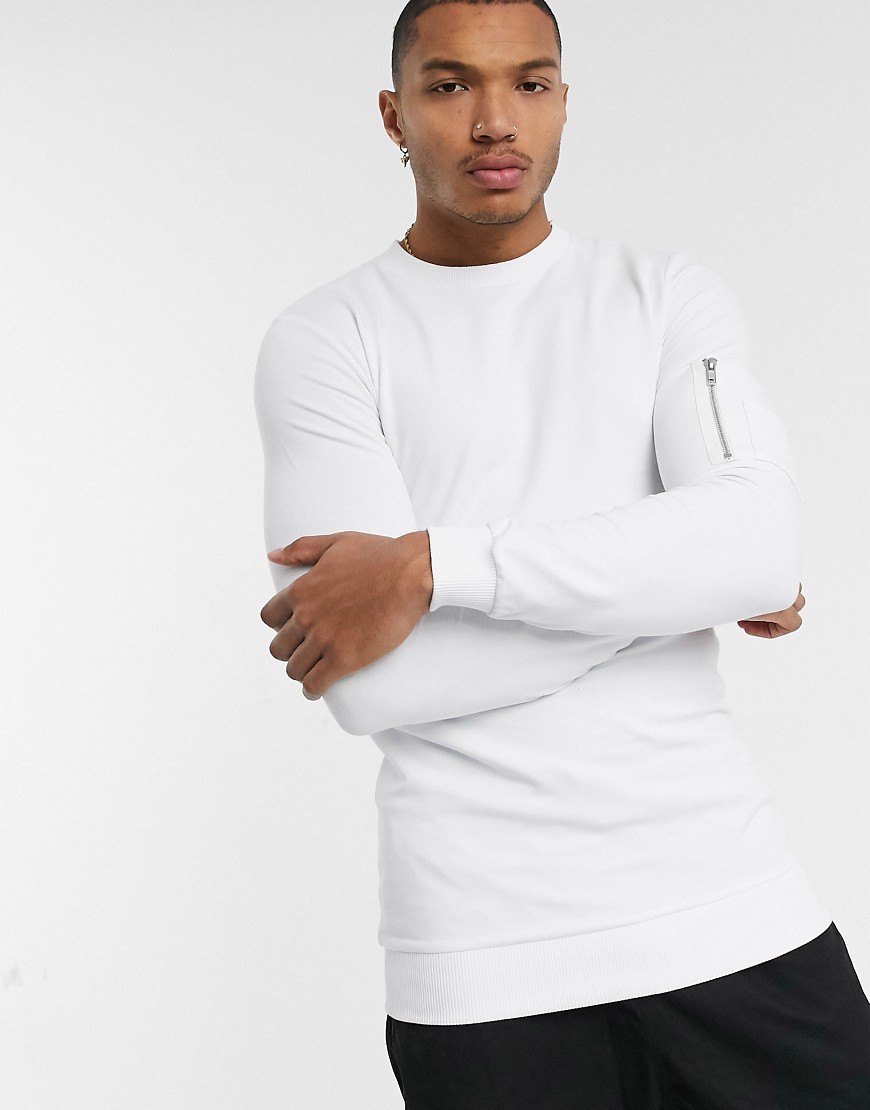 ASOS DESIGN - Lang aansluitend sweatshirt in wit met MA1-zak