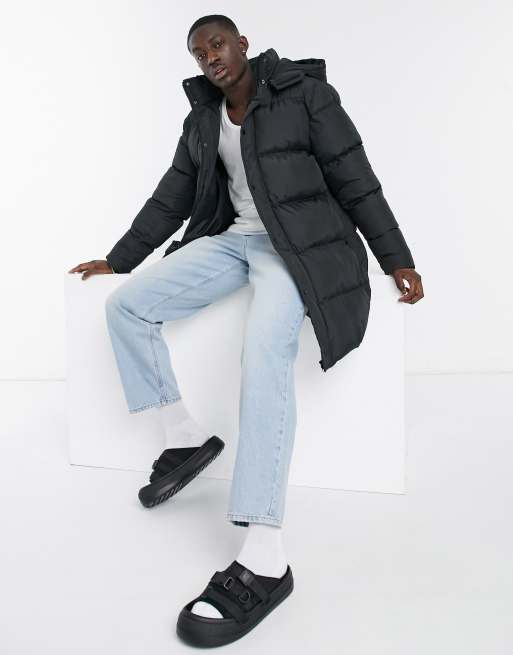 ASOS DESIGN - Lang dynejakke i sort - BLACK
