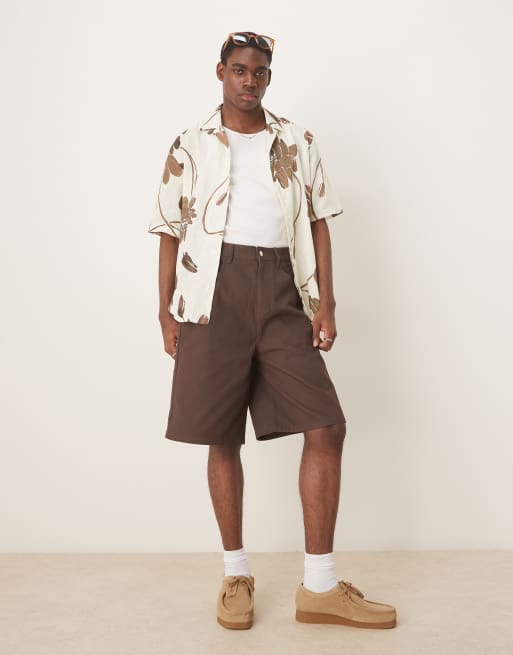 ASOS DESIGN – Lang geschnittene Canvas-Jorts in Braun