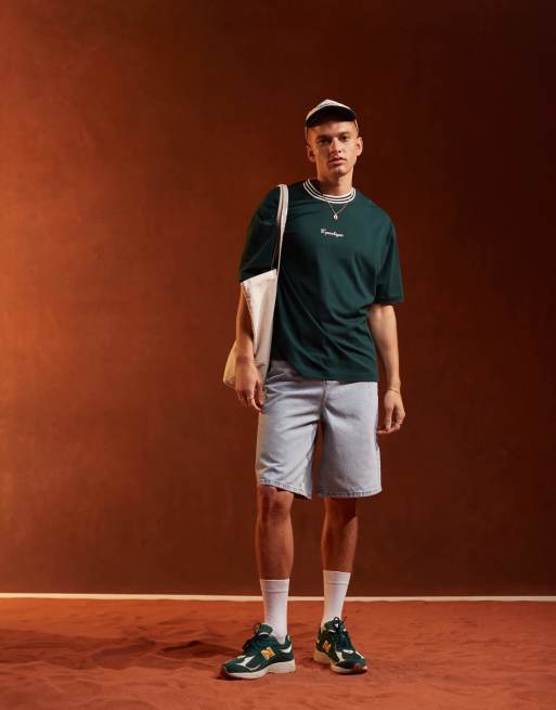 ASOS DESIGN – Lang geschnittene Jeans-Jorts in hellblauer Waschung