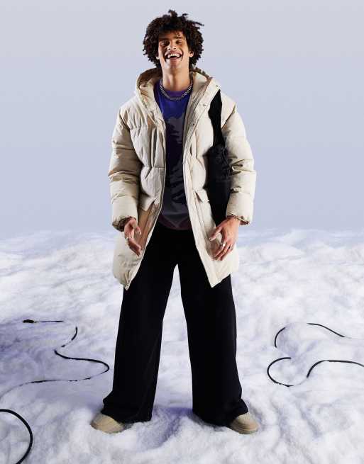 ASOS DESIGN – Lang geschnittene Oversize-Steppjacke in Ecru