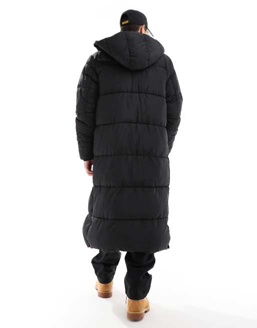 ASOS DESIGN Lang geschnittene schwarze Pufferjacke mit Kapuze