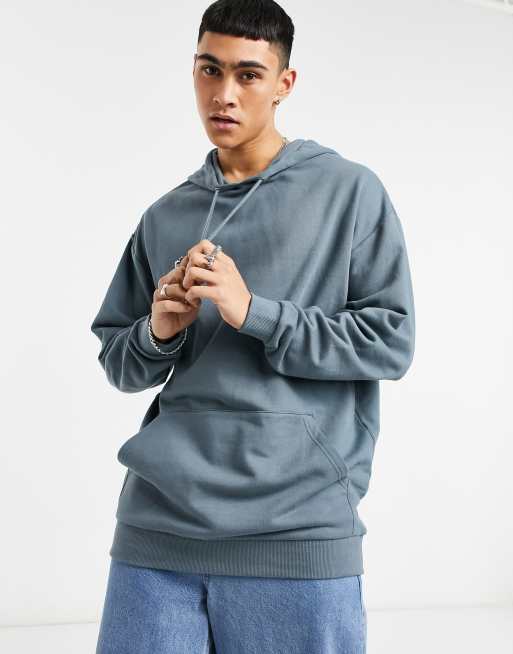 ASOS DESIGN – Lang geschnittener Oversize-Kapuzenpullover in Grau