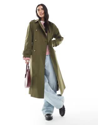 ASOS DESIGN - Lang geschnittener Trenchcoat in Olivgrün