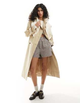 ASOS DESIGN - Lang geschnittener Trenchcoat in Stein-Neutral