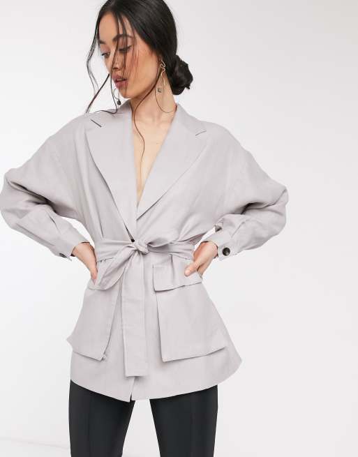 ASOS DESIGN – Lang geschnittener Utility-Blazer in Staubflieder