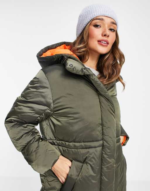 ASOS DESIGN Lang geschnittener wattierter Parka in Khaki