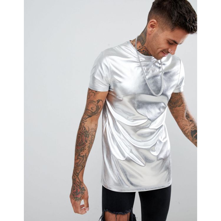 ASOS Festival T-shirt With Silver Sequins in Metallic for Men