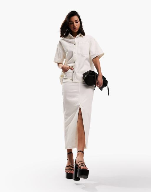 ASOS DESIGN – Lang geschnittenes Jeanshemd in Ecru, 5 von 5