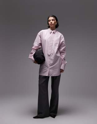 ASOS DESIGN - Lang geschnittenes Oversize-Hemd in Rosa gestreift mit Krawatte-Bunt