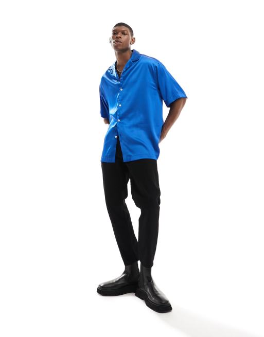 ASOS DESIGN – Lang geschnittenes Oversize-Satinhemd in Kobaltblau , 2 von 4
