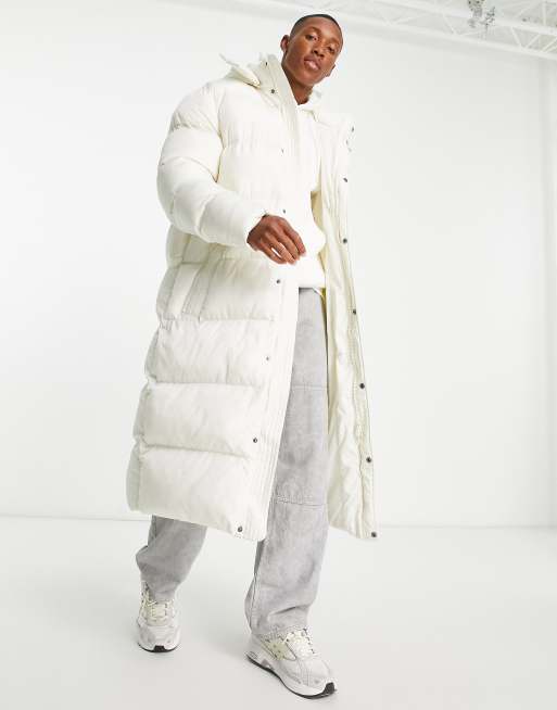 ASOS DESIGN - Lang gewatteerd jack in ecru