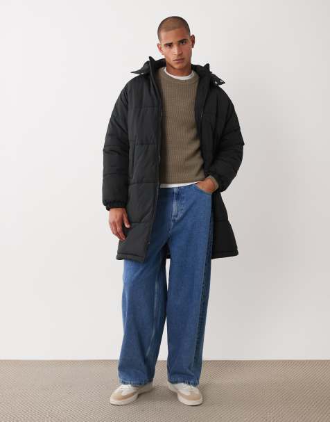 ASOS DESIGN - Lang gewatteerd jack in zwart - view 1