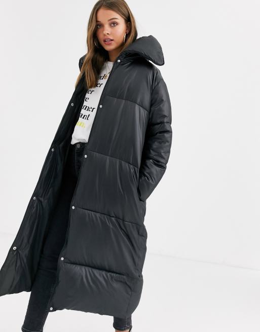 ASOS DESIGN - Lang gewatteerd jack met extreme kraag in zwart