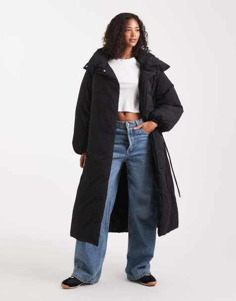 ASOS DESIGN - Lang gewatteerd jack met opstaande boord in zwart - view 1