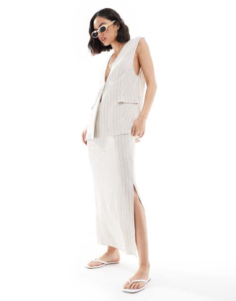 ASOS DESIGN - Lang habitvest med striber i hørlook- Del af sæt - view 1