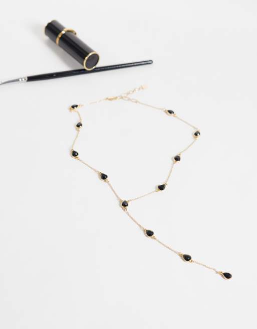 ASOS DESIGN lang lariat-halskæde med detaljer med flere sten i guldfarvet, 2 af 4