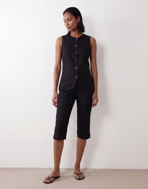 ASOS DESIGN lang linnevest med knaplukning foran i sort, 2 af 4