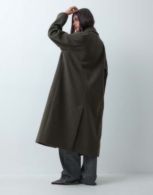 ASOS DESIGN lång modell dubbelknäppt kappa i khaki, 2 av 4