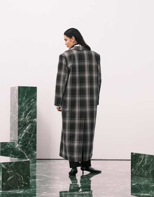 ASOS DESIGN - Lang og dobbeltradet jakke med brunt/gråt tern, 3 af 4