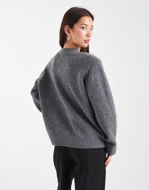 ASOS DESIGN - Lang og koksgrå striktrøje med sænkede skuldre og skulderpuder, 2 af 4