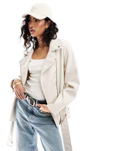 ASOS DESIGN - Lang oversized bikerjack van kunstleer in wit - view 1